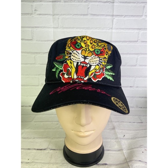 Cliff Raven Artwear Tiger Ed Hardy Tattoo Embroidered Mesh Back Snapback Hat Cap - Picture 1 of 9